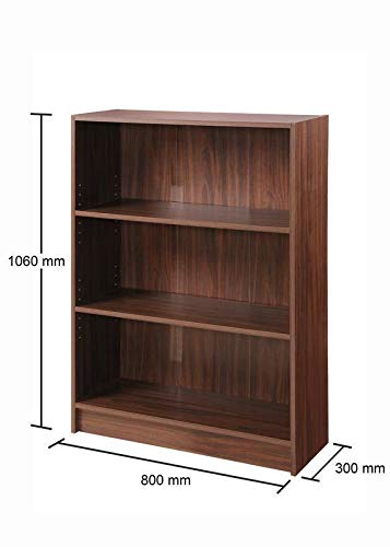 Timber Art Design Bookcase Storage Wall Mount Low Wide Storage Organiser Display Shelving Walnut Effect for Living Room Home Office Study Furniture