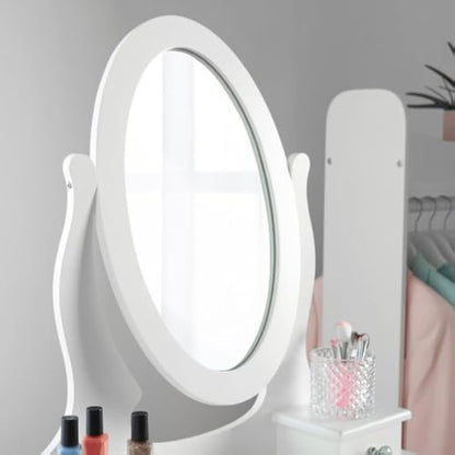 Runesol Girls Dressing Table (Age 8-13yrs) with Mirror and Stool, Children's White Wooden Make up Dresser, Kids Vanity Table, Childs Dressing table, Dressing Table Set for a Kid