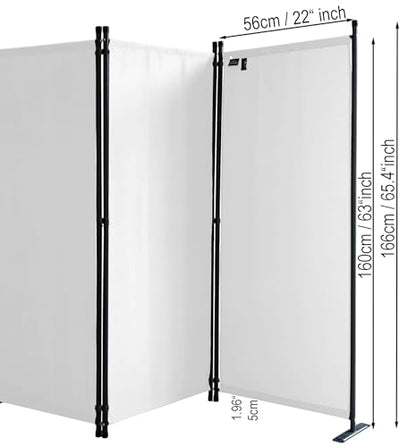 QUICK STAR Paravent 170 x 165 cm Fabric Room Devider Garden 3-Part Patrition Wall Foldable Balcony Privacy Screen White