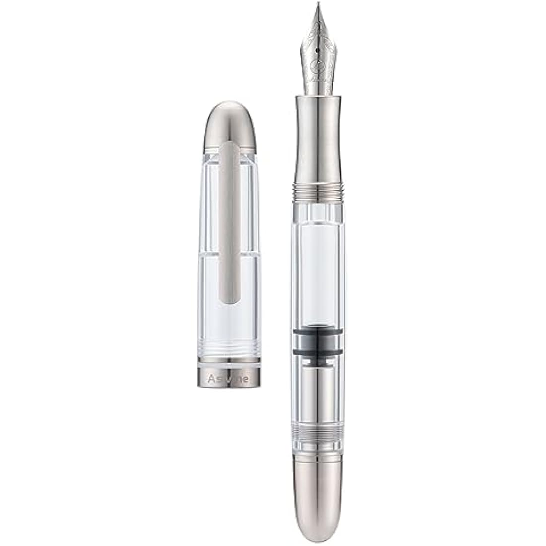 Asvine P36 Titanium Fountain Pen Piston Filling, Iridium Fine Nib Clear Transparent Acrylic Smooth Writing Pen Case Set, Torpedo shape