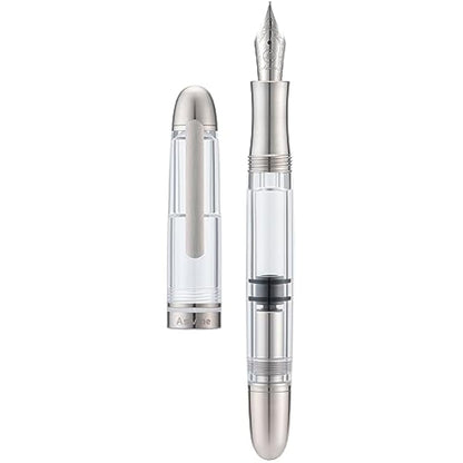 Asvine P36 Titanium Fountain Pen Piston Filling, Iridium Fine Nib Clear Transparent Acrylic Smooth Writing Pen Case Set, Torpedo shape