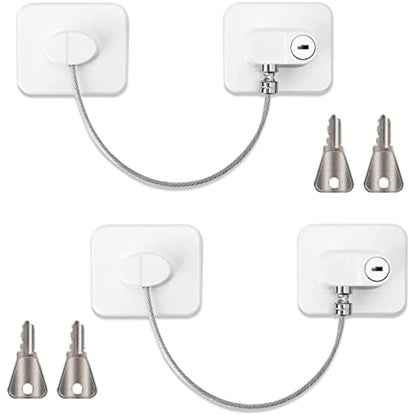2 Pcs Refrigerator Door Locks, Fridge Lock with 4 Keys Stainless Steel Zinc Alloy Strong Adhesive Lock Protect Baby Safety Used on Refrigerators Freezers Cabinets Dryers Washers(White)