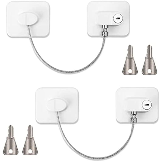 2 Pcs Refrigerator Door Locks, Fridge Lock with 4 Keys Stainless Steel Zinc Alloy Strong Adhesive Lock Protect Baby Safety Used on Refrigerators Freezers Cabinets Dryers Washers(White)
