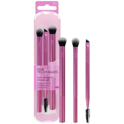 Real Techniques Eye Shade and Blend Makeup Brush Trio, For Eyeshadow and Liner, Makeup Tools for Shaping and Grooming Brows, Defined Makeup Look, Synthetic Bristles, Vegan and Cruelty-Free, 3 Count