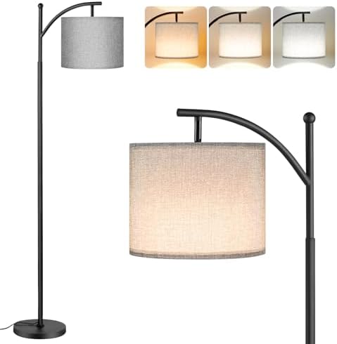 Aooshine Floor Lamps for Living Room, 60" Standing Lamp with 3 Color Temperatures, Grey Lampshade & Foot Switch, Grey Standard Corner Lamp for Bedroom Office Dorm Room(9W Bulb Included)
