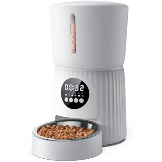 Faroro Automatic Cat Feeder, 4L Cat Feeder with Timer up to 6 Meals Per Day, Portion Control, 30s Voice Recording, Suitable for Small and Medium Pets