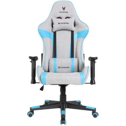 Oversteel - ULTIMET Professional Gaming Chair, Breathable Fabric, 2D Armrests, Height Adjustable, 180° Reclining Backrest, Gas Piston Class 3, Up to 120Kg, Gray/Blue