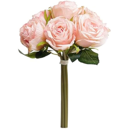 The Baked Studio – 'Dried Touch 7-Piece Rose Stem Bouquet' Artificial Dried Flowers For Cake Decorating, Home Décor, Vases, Weddings, Bridesmaid Bouquets and Crafts (Dusty Pale Pink)