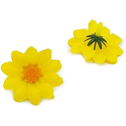 Artificial Daisy Flower Heads 100pcs Fake Gerbera Petals Yellow for DIY Garland Craft Birthday Indoor Outdoor Party Easter Bonnet