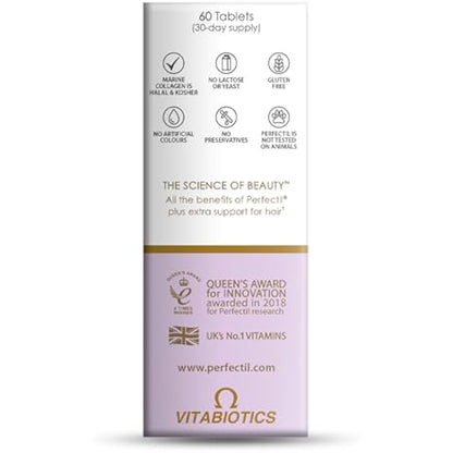 Perfectil Hair Beauty Supplement for Hair - Includes Biotin, CoQ10 & Collagen, 60 Tablets 30-Day Supply, by Vitabiotics