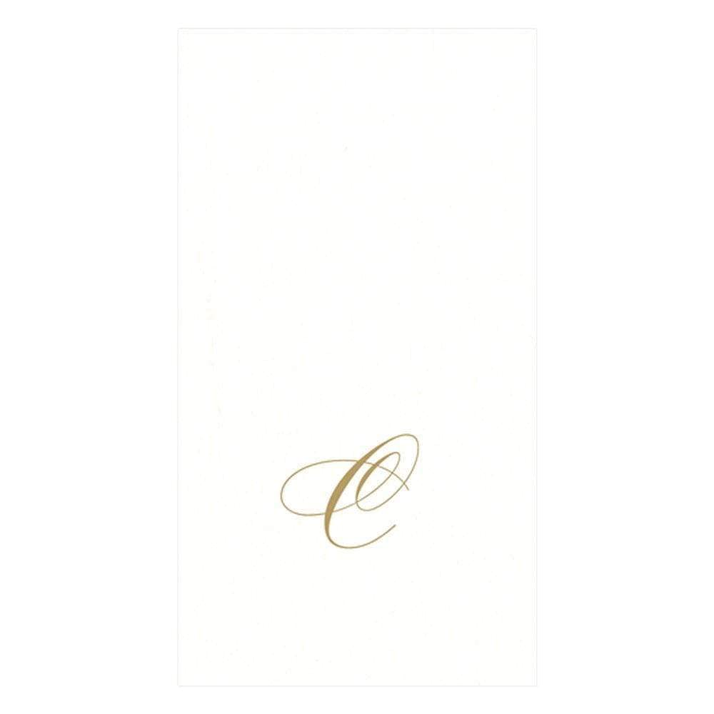 Caspari " Signature Gold Initial C Paper Linen Guest Towels, White Pearl, Pack of 24