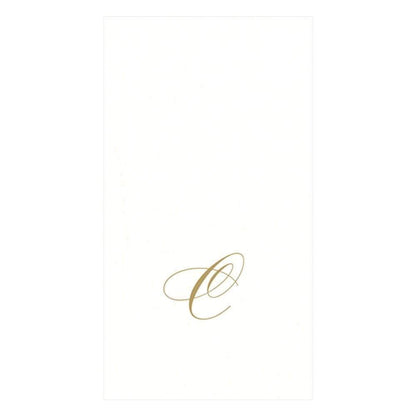 Caspari " Signature Gold Initial C Paper Linen Guest Towels, White Pearl, Pack of 24