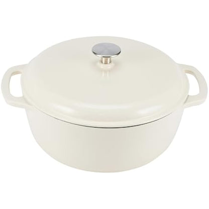 Amazon Basics Round Enameled Cast Iron Covered Dutch Oven, 5.7 L, White
