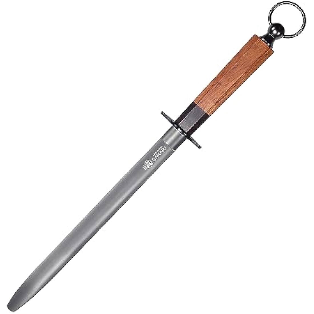 MITSUMOTO SAKARI 10 Inch Japanese Knife Sharpening Honing Rod, Professional Kitchen Knife Sharpener, Black Diamond Flat Sharpening Steel (Rosewood Handle)