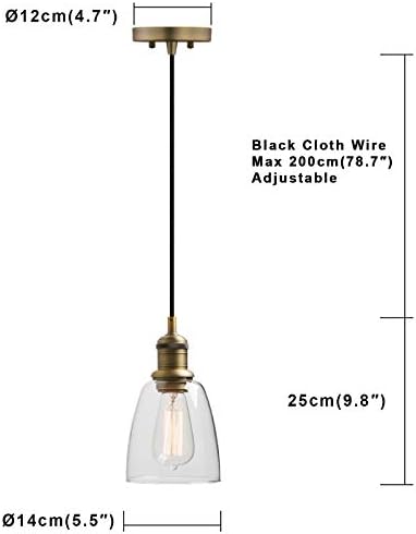 Yosoan Lighting Industrial Pendant Light Fittings with Glass lampshade, Loft Bar Edison Hanging Ceiling Lights Chandelier for Kitchen Island Living Room Dining Room Front Mirror (Antique)