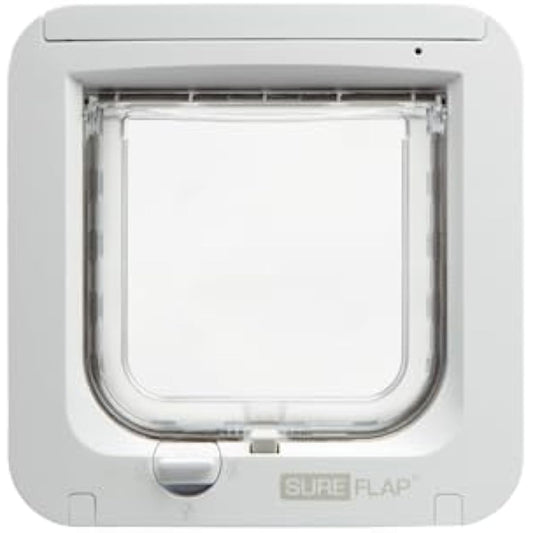 Sure Petcare SureFlap Microchip Cat Flap, RFID Collar Tags and Microchip Compatible, One-Button Control, Install in Doors, Windows and Walls, White, 4 x AA Batteries Required, Not Included