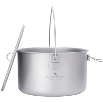 iBasingo 2.9L Titanium Campfire Cooking Pot Camping Cookware Tripod Cooking Pot with Lid Outdoor Lightweight Large Capacity Hiking Picnic Travel Bush Portable Hanging Saucepan Ti2045C