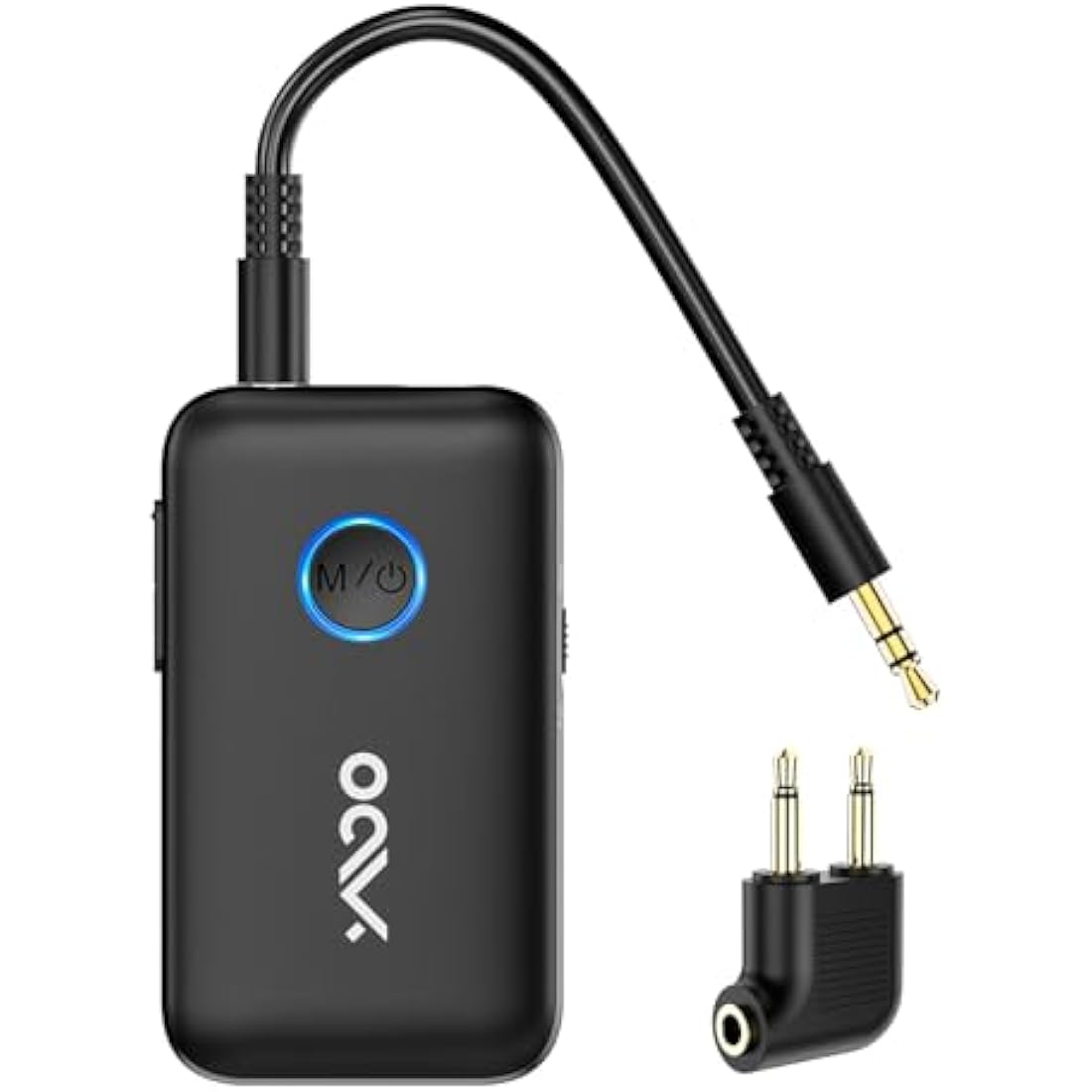 YMOO Bluetooth 5.3 Transmitter Receiver for TV/Plane to Headphones, Wireless Audio Adapter 3.5mm Jack, Dual Connection Splitter Adaptor aptX Low Latency, Long Range for Earphones Flight Airplane PC