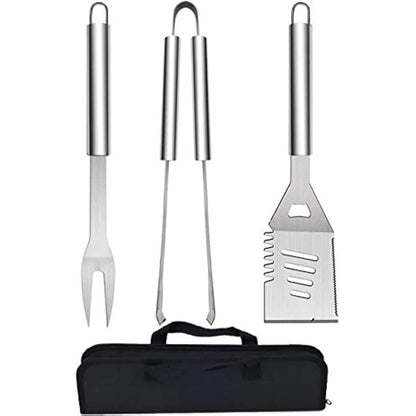 QH7 3Pack BBQ Barbecue Tool Set, Stainless Steel Outdoor Barbecue Grill Utensils Set with Storage Bags for Picnics