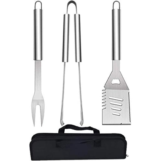QH7 3Pack BBQ Barbecue Tool Set, Stainless Steel Outdoor Barbecue Grill Utensils Set with Storage Bags for Picnics