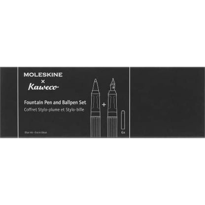 Moleskine x Kaweco Fountain Pen in ABS plastic with Gold-Plated Size M Nib and Refillable Ballpen for Writers, Note-Takers, Refill 1.0mm with Blue Ink and 6 Blue Ink Cartridges included, Color Black