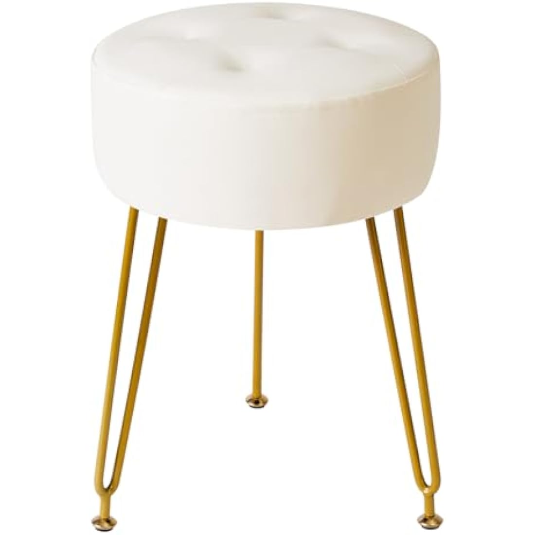 IBUYKE Faux Leather Round Footrest Stool, Makeup Vanity Stool Side Table, PU Dressing Table Seat, Pouf Couch Stool, Golden Steel Legs, White L/G-31W