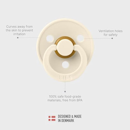 BIBS Colour Soother 2-Pack, BPA Free Dummy Pacifier, Round Nipple. Natural Rubber Latex, Size 2 (6-18 Months), Cloud/Cloud