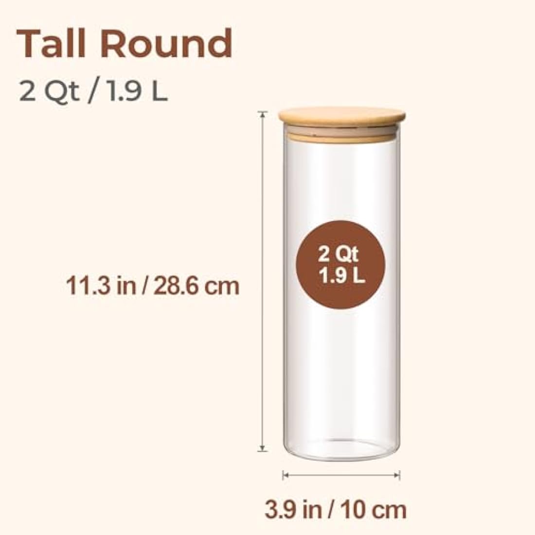 ComSaf 1.9L Glass Spaghetti Pasta Storage Container with Lids Set of 3, Tall Clear Airtight Food Storage Jar with Cover Kitchen Pantry Storage Container for Noodles Flour Cereal Coffee Beans