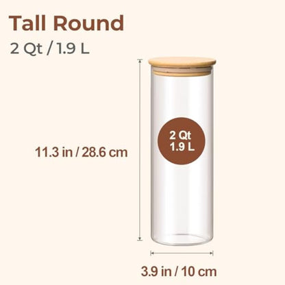 ComSaf 1.9L Glass Spaghetti Pasta Storage Container with Lids Set of 3, Tall Clear Airtight Food Storage Jar with Cover Kitchen Pantry Storage Container for Noodles Flour Cereal Coffee Beans