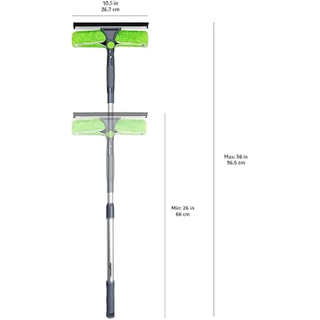 Amazon Basics Extendable Window Squeegee with 180° Rotating Head and telescopic Pole 26''-38''(66cm-96.5cm) , Perfect for Cleaning Windows, Mirrors, Tiles, Green