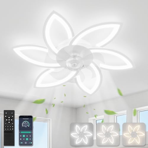 YUNLONG 30.7" Ceiling Fans with Lights and Remote Led Living Room Dimmable Ceiling Lights DC Motor Ceiling Fans with Lamps Reversible 6-Speed Lighting