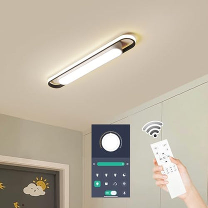 Modern LED Smart Ceiling Light, 72cm Flush Mount Linear Metal Ceiling Lamp, (5-40)x2W Dimmable for Living Room, Bedroom, Dining Room, Office, Hallway, Closet, Aisle