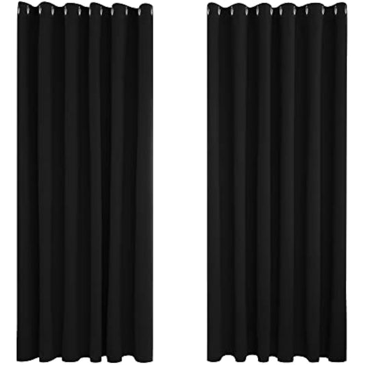 Deconovo Blackout Curtains 90 x 90 Inch Thermal Insulated Eyelet Curtains Bedroom Blackout Curtains for Kids Black 2 Panels