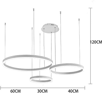 STARRYOL Modern LED Pendant Light, 3 Rings White Paint Collection, Adjustable Pendant Light Modern Ceiling Chandelier, Dimmable 2700K - 6500K, with Remote Control 78W