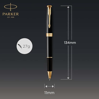 Parker Sonnet Rollerball Pen | Black Lacquer with Gold Trim | Fine Point Black Ink | Gift Box