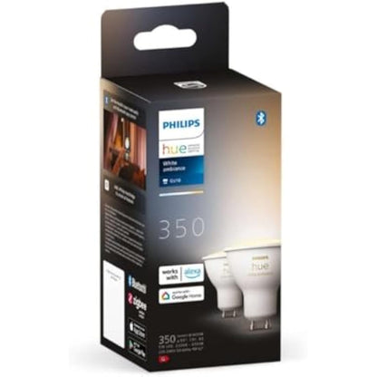 Philips Hue White Ambiance Smart Light Bulb 2 Pack [GU10 Spot] with Bluetooth. Works with Alexa, Google Assistant and Apple Homekit.