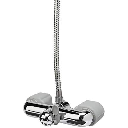 Croydex Shower Head and Hose Mixer Set with Riser Rail - 1.5m Shower Hose and Handset with Rub Clean Nozzles, Easy Install Wall Mounted Rail for Bathrooms - Ideal Hot & Cold Water Mixer (Chrome)