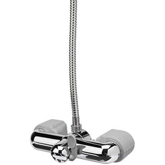 Croydex Shower Head and Hose Mixer Set with Riser Rail - 1.5m Shower Hose and Handset with Rub Clean Nozzles, Easy Install Wall Mounted Rail for Bathrooms - Ideal Hot & Cold Water Mixer (Chrome)