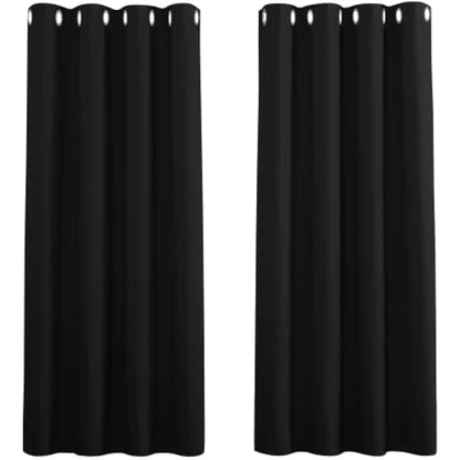 PONY DANCE Black Out Thermal Insulated Curtains 45 Inch Drop for Bedroom Blackout Eyelet Curtains for Bedroom, Kitchen, Short 2 Panels for Room Darkening, W46 X L45, Black