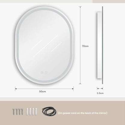 Dripex 500 x 700 mm Bluetooth Oval Bathroom LED Mirror, Illuminated Backlit Wall Mounted Mirror with Demister, Anti-fog, 3 Lighting Modes, Dimming Light, IP44