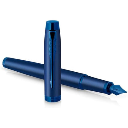 Parker IM Monochrome Fountain Pen | Blue Finish and Trims | Medium Nib | Blue Ink | Gift Box