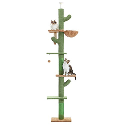 PAWZ Road Cactus Cat Tree Floor to Ceiling Cat Tower with Adjustable Height(229-275cm), 5 Tiers Cat Climbing Activity Center with Cozy Hammock,