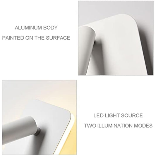uksunvi LED Wall Mounted Lamp,Bedside Reading Wall Light,12W LED Wall Lamp, Adjustable Spotlight （3W +9W 3000K Warm Light） (White Rectangle)