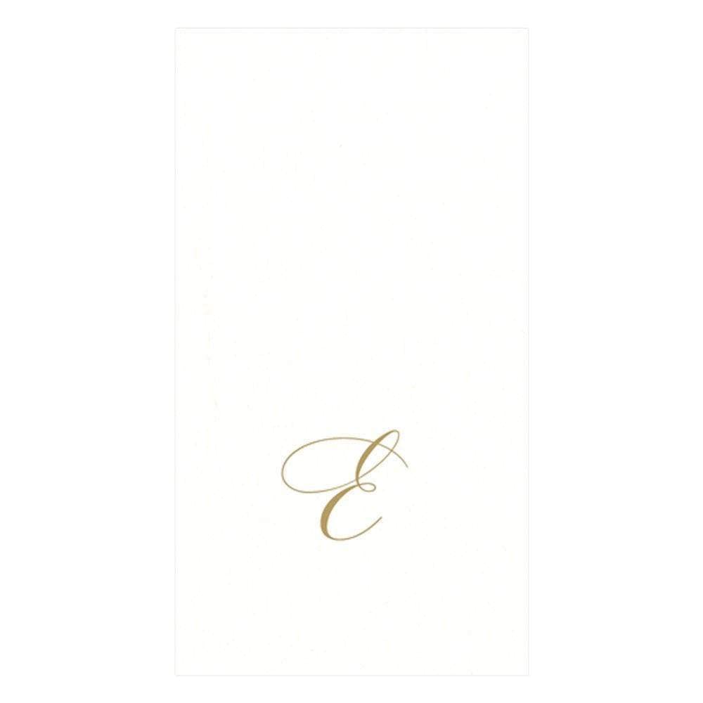 Caspari " Signature Gold Initial E Paper Linen Guest Towels, White Pearl, Pack of 24