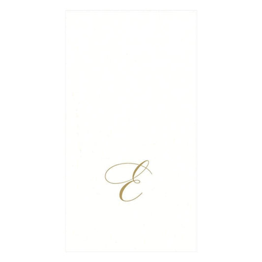 Caspari " Signature Gold Initial E Paper Linen Guest Towels, White Pearl, Pack of 24