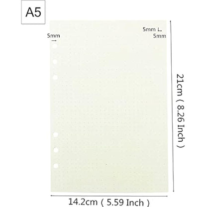 ZKSM Planner Refill Paper 5mm Squared Ruled Inserts Paper with A5 6 Holes 135 Sheets/270 Pages Binder Grid Notepaper for Filofax Bullet Journals Diary, 8.26x5.59 Inch (Dotted)