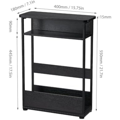 YEAKOO Narrow Side Table for Narrow and Small Spaces, Skinny Bedside Table Small Nightstand with Magazine Rack Space Saving (Black, M)
