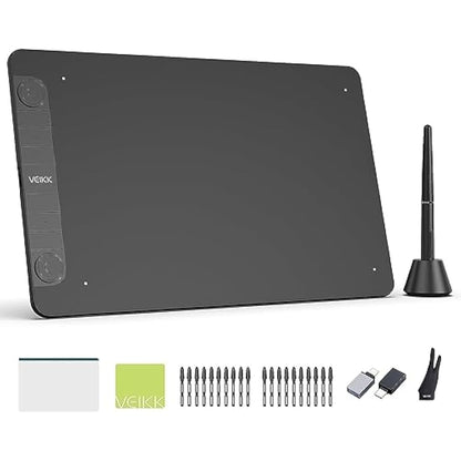 Digital Graphics Drawing Tablet, 10x6 inch VEIKK VK1060PRO with 2 Scroll Wheels, 6 Express Keys, Battery-Free Stylus with Tilt Function for Windons、Mac OS、Android And Linux