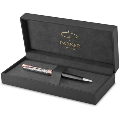 PARKER Sonnet Ballpoint Pen | Premium Metal and Grey Satin Finish with Rose Gold Trim | Medium Point with Black Ink Refill | Gift Box