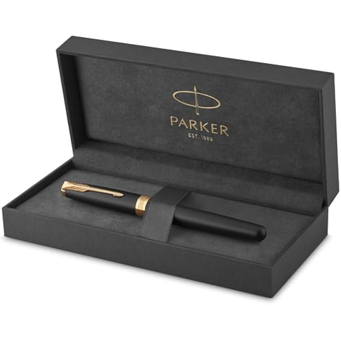 Parker Sonnet Fountain Pen | Matte Black Lacquer with Gold Trim | Medium Nib | Gift Box